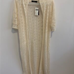 Lauren Ralph Lauren Ivory Crochet Open-Front Cardigan
